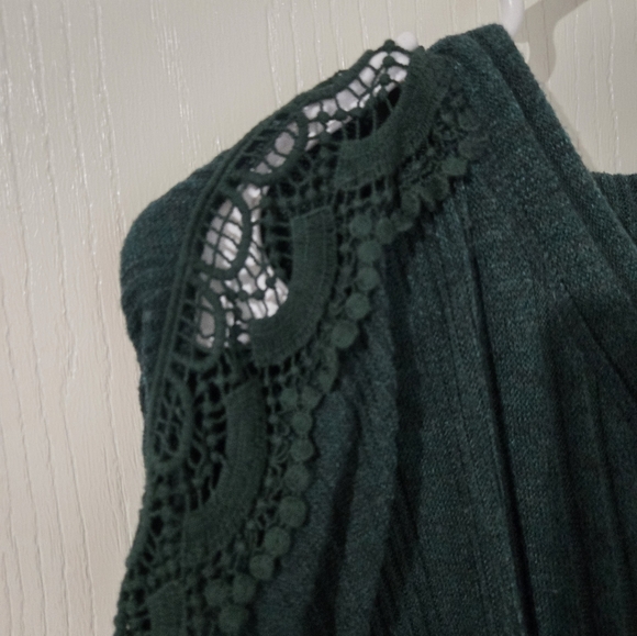 Maurices Green Buttondown Sweater. Ties At Bottom. See Through Lacy Shoulders. - Picture 7 of 10